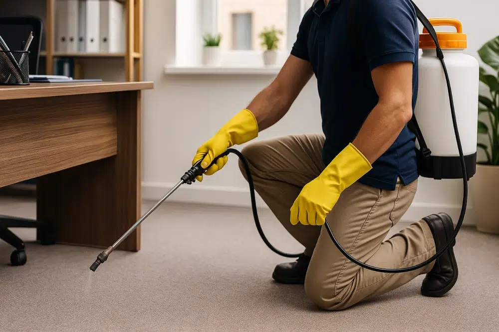 Pest Control in El Campo, TX 2 Worker spraying pesticide in office